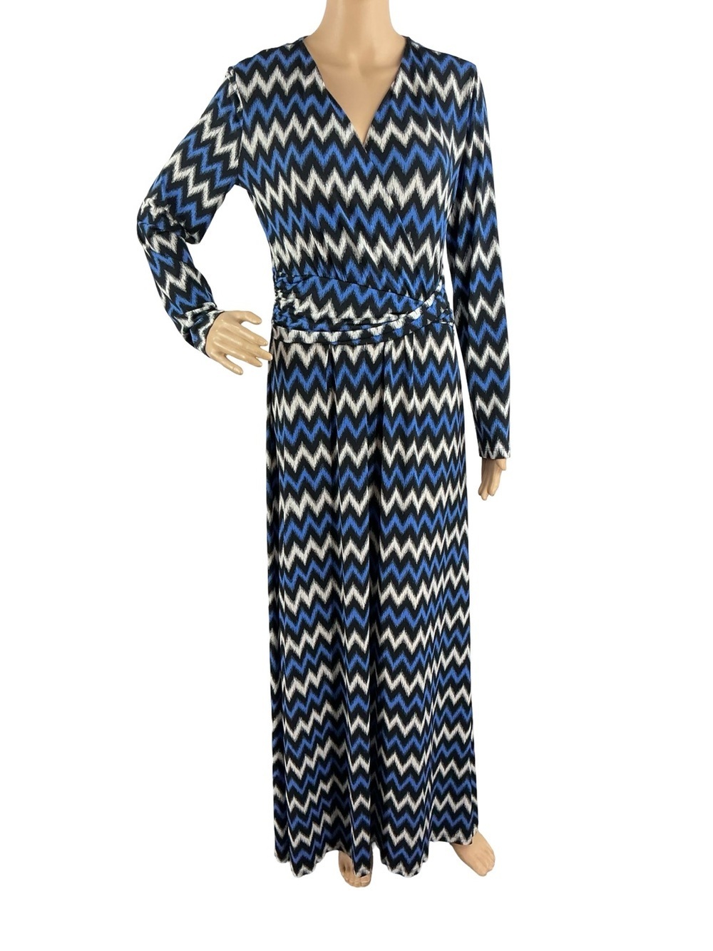 MICHAEL Michael Kors Chevron Maxi Dress Work Travel Blue Size M